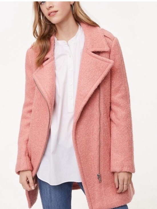 LOFT Jackets & Blazers - Loft Textured Wool Blend Moto Pea Coat Sutton Pink Size S NWT